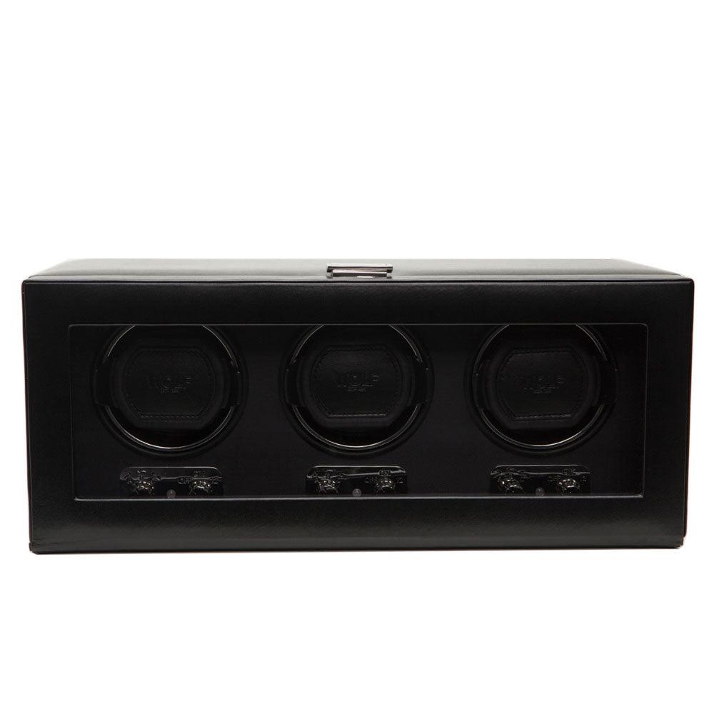 WOLF 1834 Heritage Triple Watch Winder – Black Vegan Leather, 3‑Module - Image 1