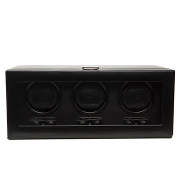 WOLF 1834 Heritage Triple Watch Winder – Black Vegan Leather, 3‑Module - Image 1