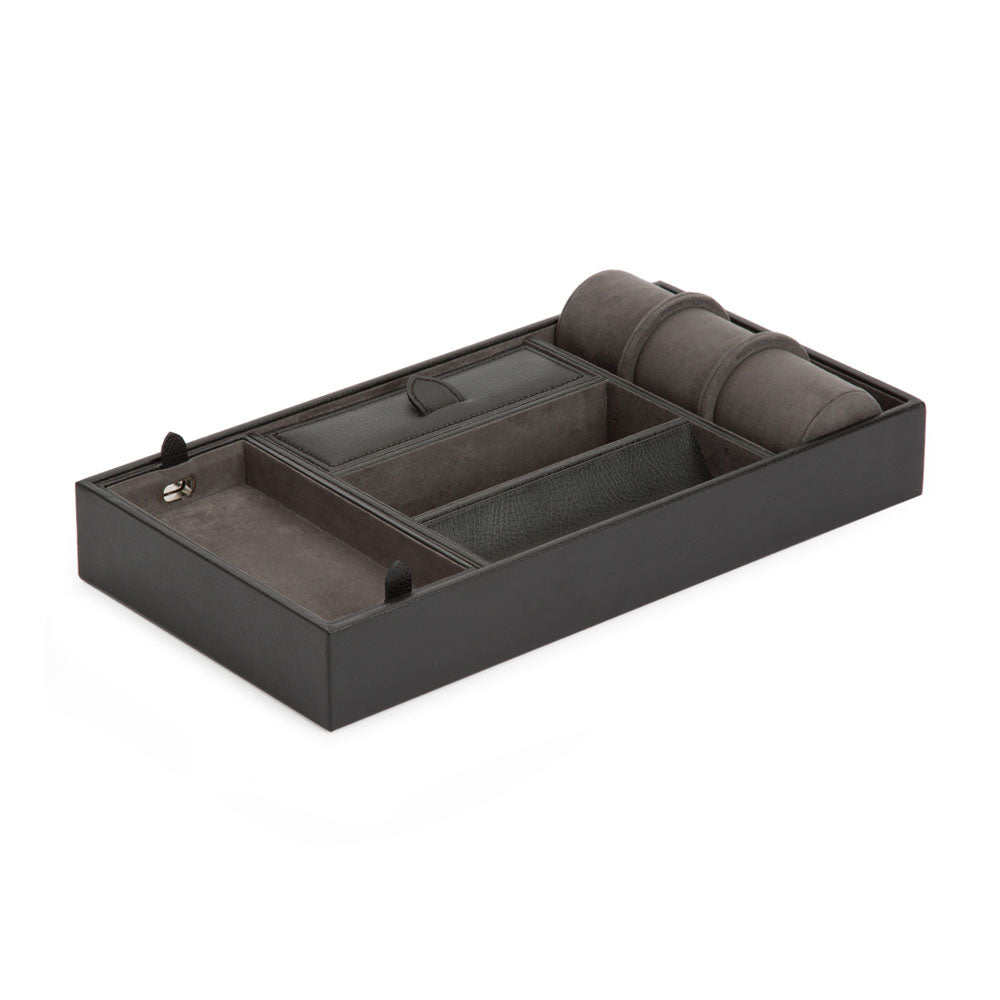 WOLF 1834 Blake Valet Tray with Watch Cuff – Black/Grey Leather Organizer - Image 2