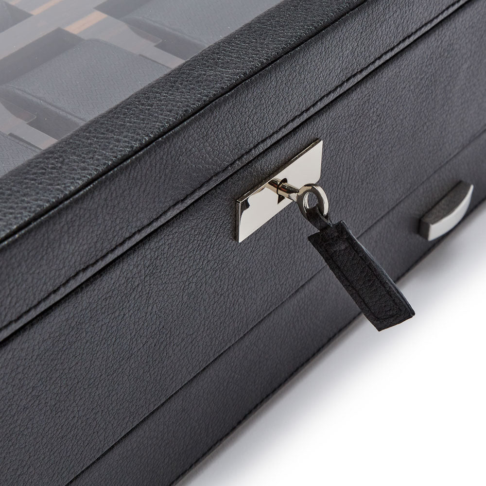 WOLF 1834 Roadster 10-Piece Watch Box with Drawer – Black Vegan Leather & Ebony Macassar - Image 7