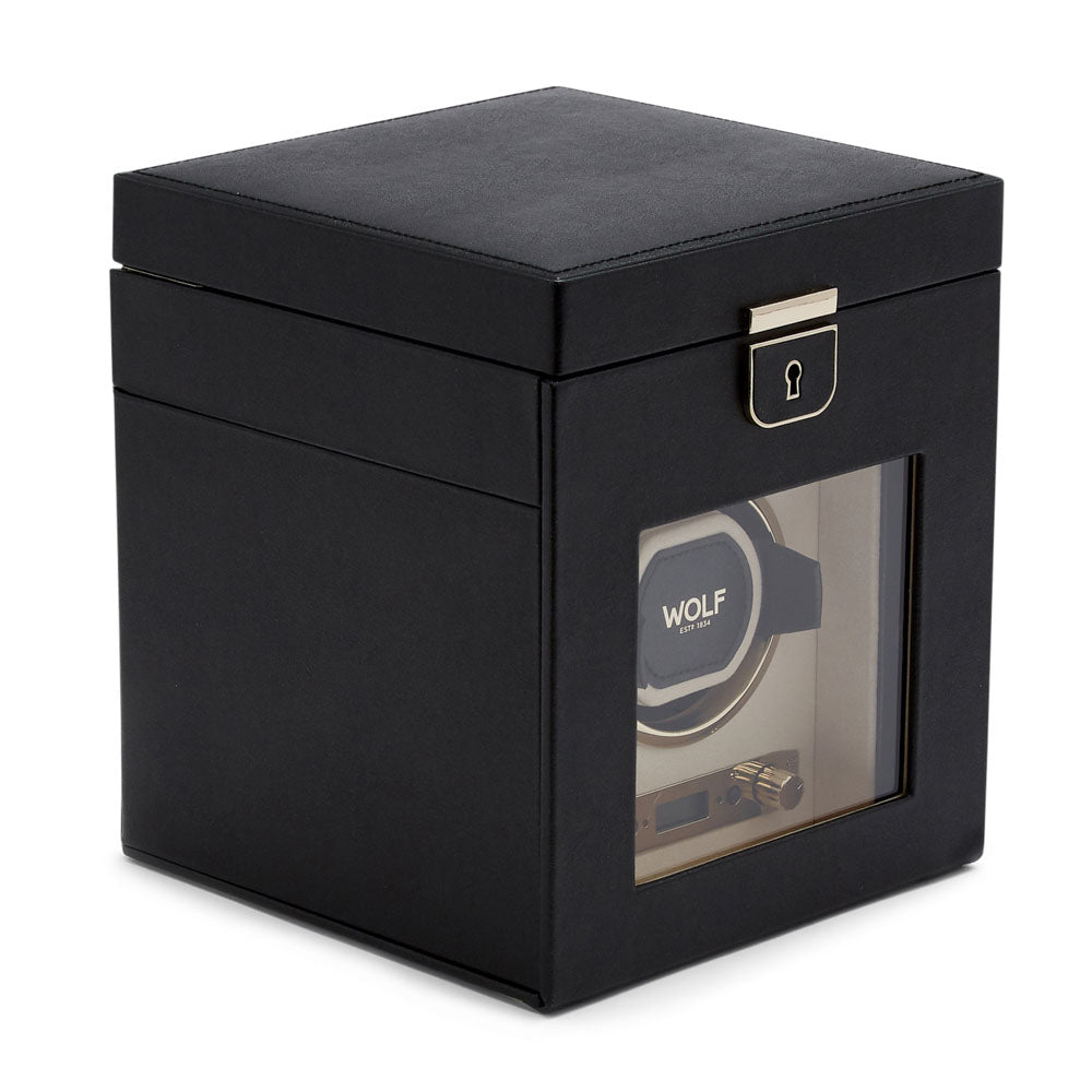 WOLF 1834 Palermo Single Watch Winder with Jewelry Storage - Black Anthracite - Image 2