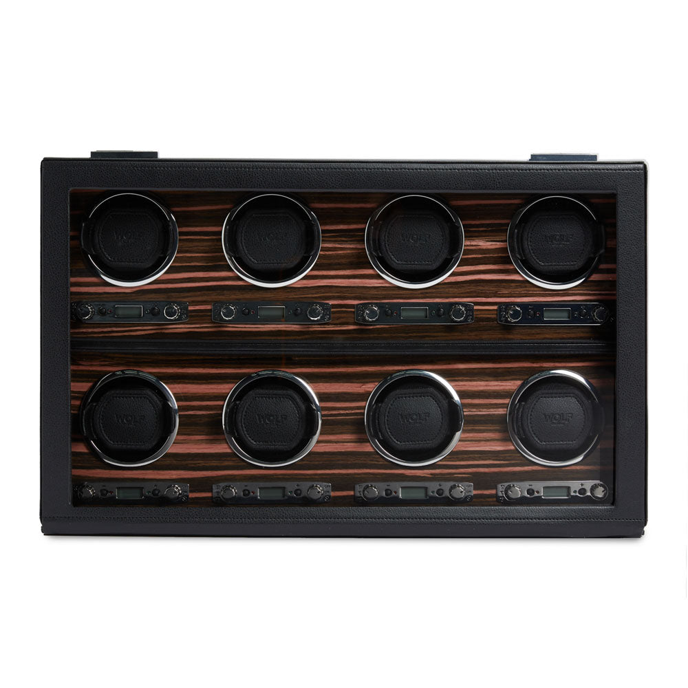 WOLF 1834 Roadster 8-Piece Watch Winder – Black Ebony Macassar - Image 1