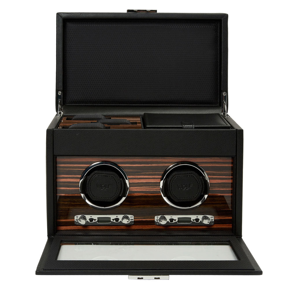 WOLF 1834 Roadster Double Watch Winder with Storage – Black Vegan Leather - Image 3