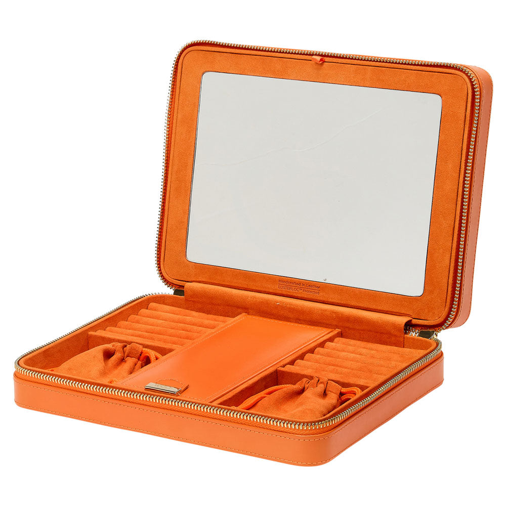 WOLF 1834 Maria Large Zip Case – Tangerine Leather Jewelry Travel Case - Image 4