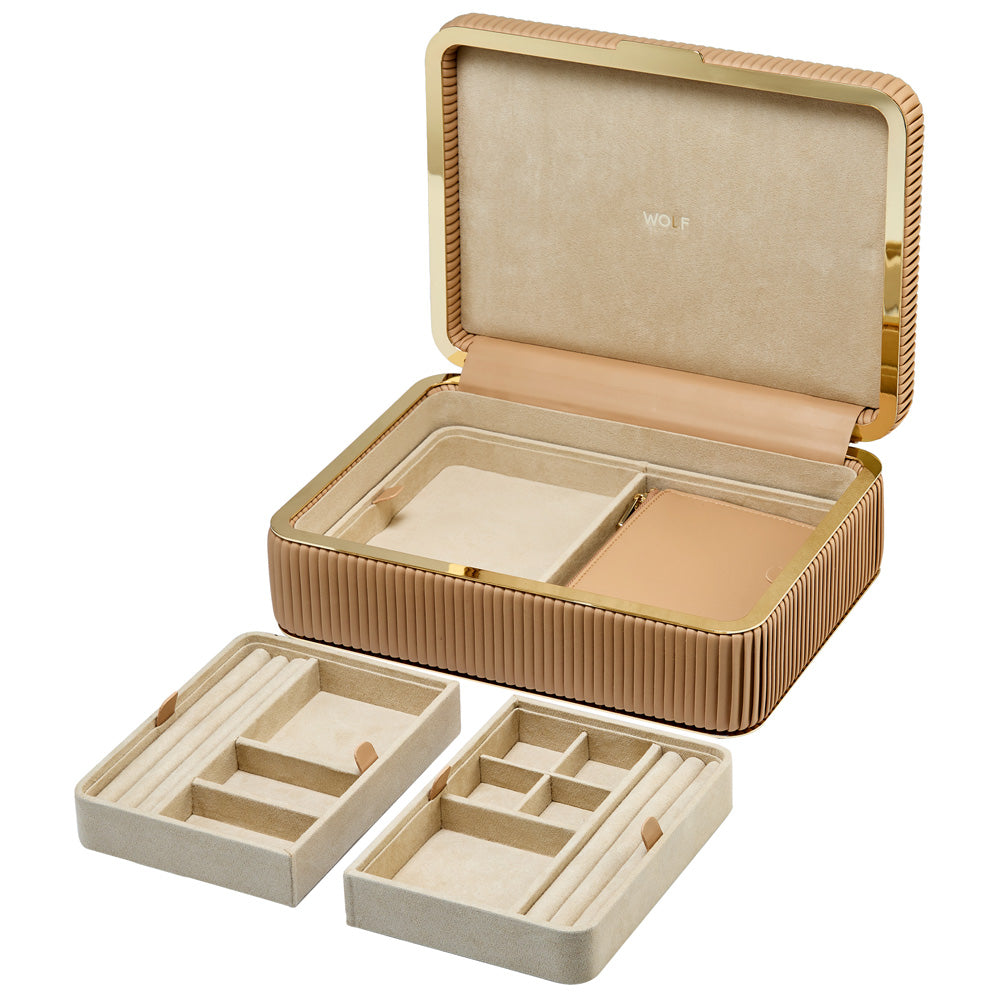 WOLF 1834 Bella Medium Jewelry Box - Mocha (10 Compartments + Zip Pouch) - Image 5