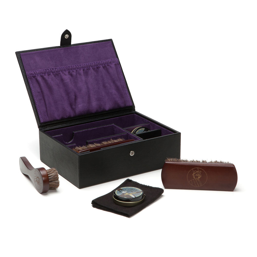 WOLF 1834 Blake Shoe Shine Kit – Black/Purple Top-Grain Leather Travel Case - Image 4