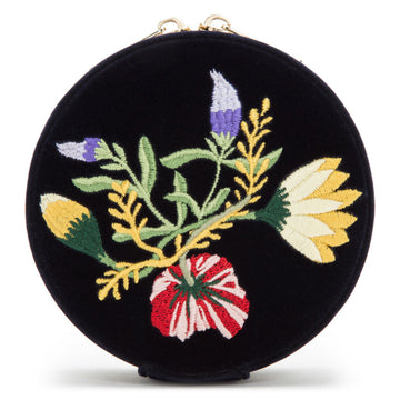 WOLF 1834 Zoe Travel Round Jewelry Case - Indigo Velvet with Floral Embroidery - Image 1