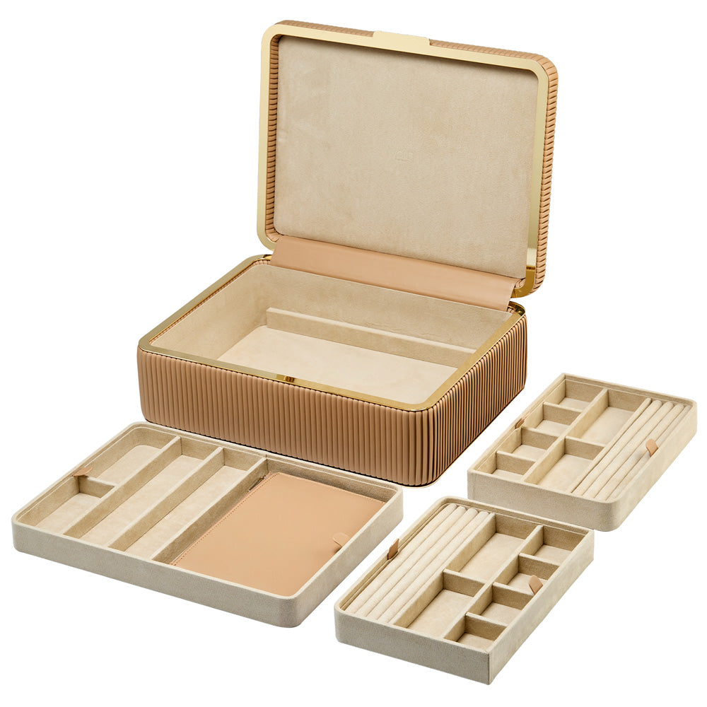 WOLF 1834 Bella Large Jewelry Box – Mocha, Vegan Leather with LusterLoc™ Lining, 3 Removable Trays & Zip Pouch - Image 7