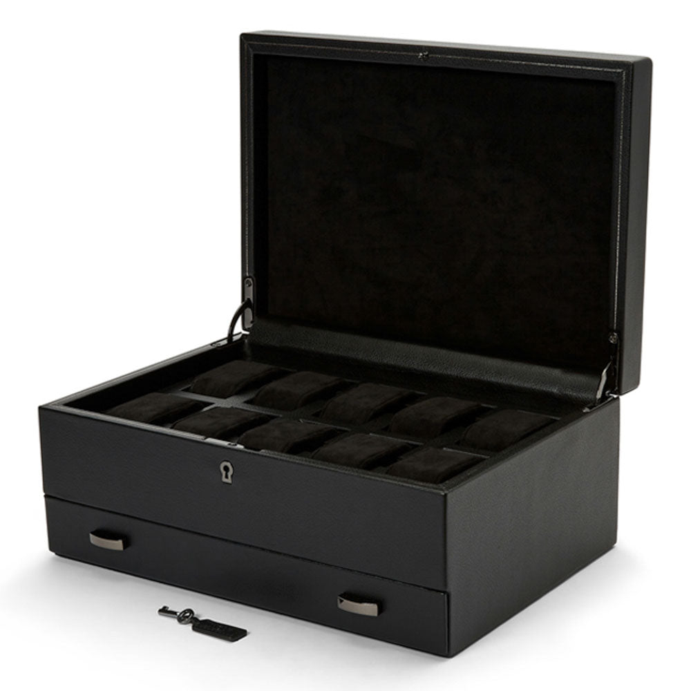 WOLF 1834 British Racing 10-Piece Watch Box with Storage – Black - Image 3