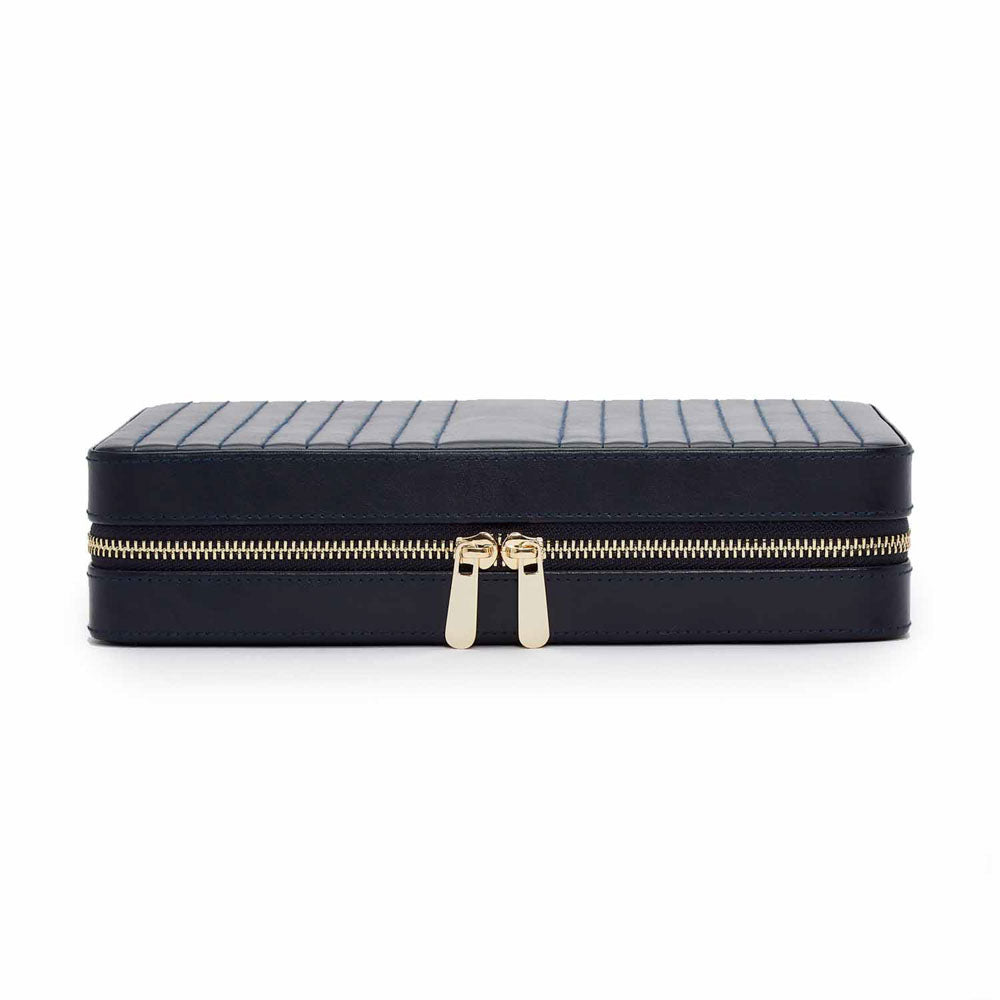 WOLF 1834 Maria Large Zip Case – Navy Leather Jewelry Travel Organizer - Image 1