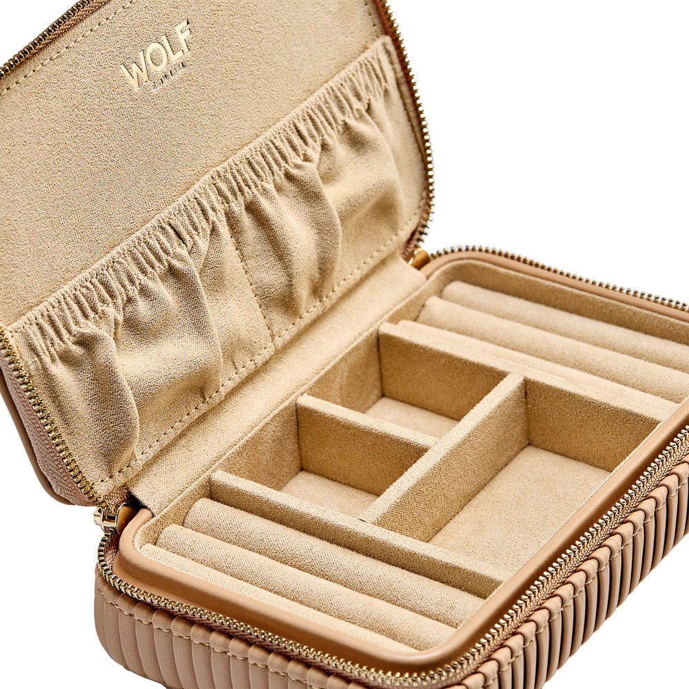 WOLF 1834 Bella Zip Case - Mocha | Compact Jewelry Travel Case with LusterLoc™ Lining - Image 4