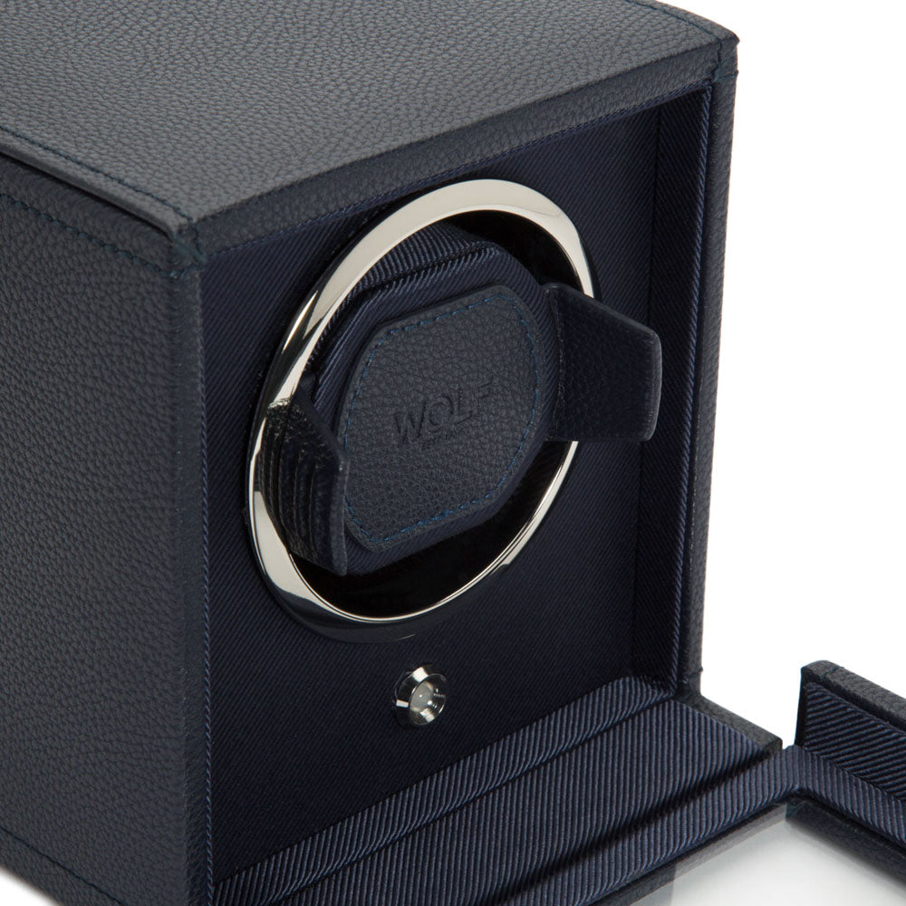 WOLF 1834 Cub Single Watch Winder with Cover - Navy Vegan Leather - Image 5
