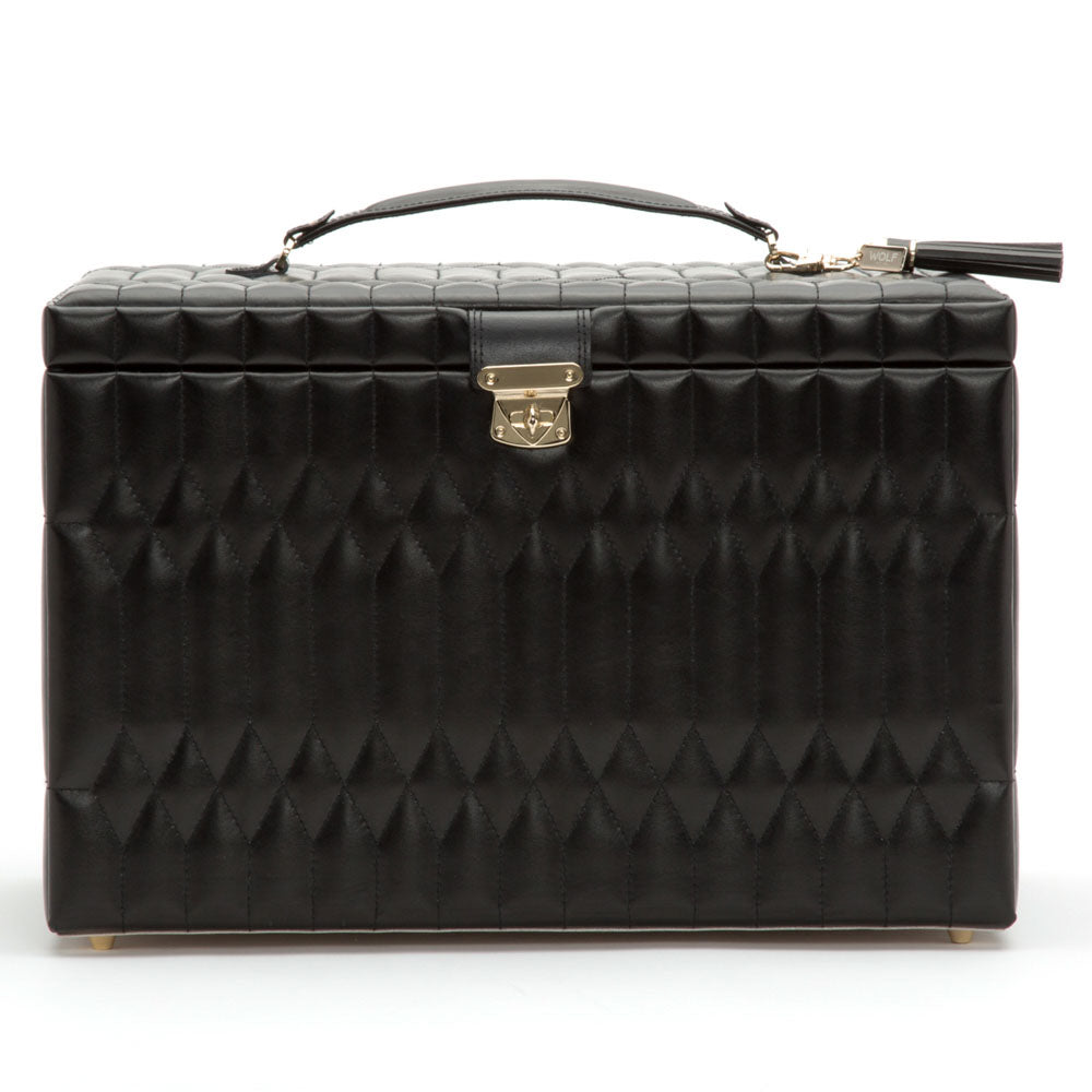 WOLF 1834 Caroline Extra Large Jewelry Case – Black, 43-Compartment Storage with LusterLoc™ Anti-Tarnish Lining - Image 1
