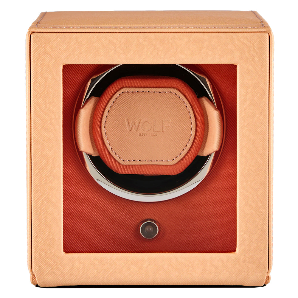 WOLF 1834 Cub Single Watch Winder with Cover – Seltzer Peach/Orange - Image 1