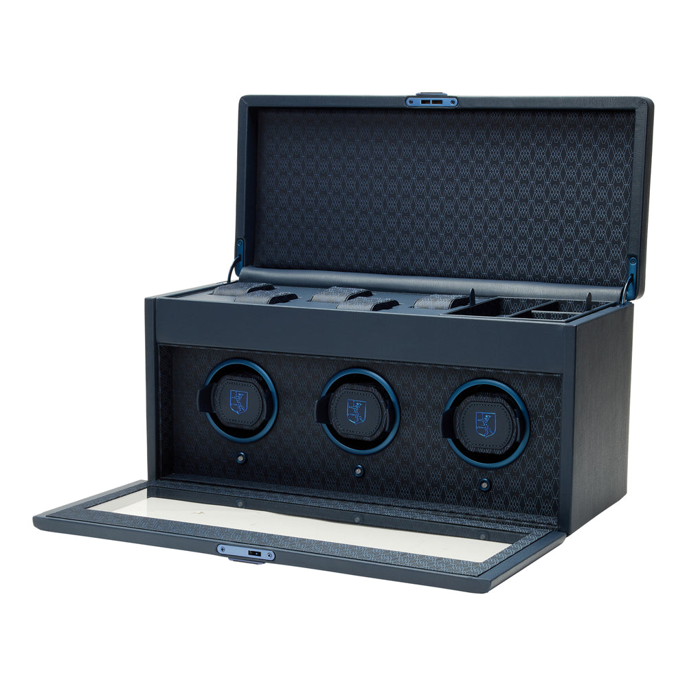 WOLF 1834 Earth Triple Watch Winder – Midnight Blue (3 Watch Capacity + 5 Watch Storage) - Image 3
