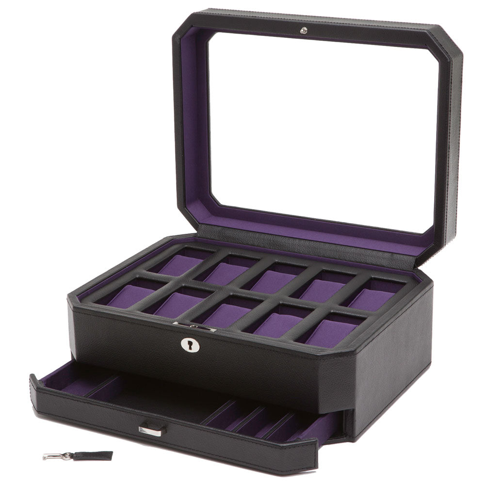 WOLF 1834 Windsor 10-Piece Watch Box with Drawer – Windsor Black/Purple - Image 2