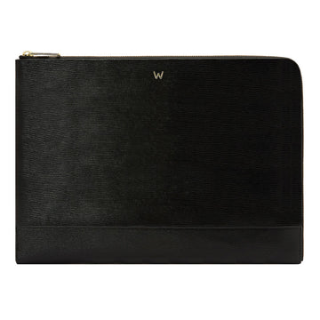 WOLF 1834 W Laptop Sleeve - Black Embossed Leather with RFID Protection (13") - Image 1