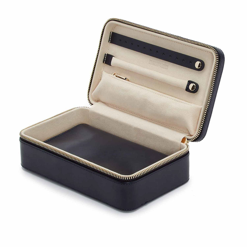 WOLF 1834 Maria Medium Zip Case – Navy Leather Jewelry Travel Case - Image 4