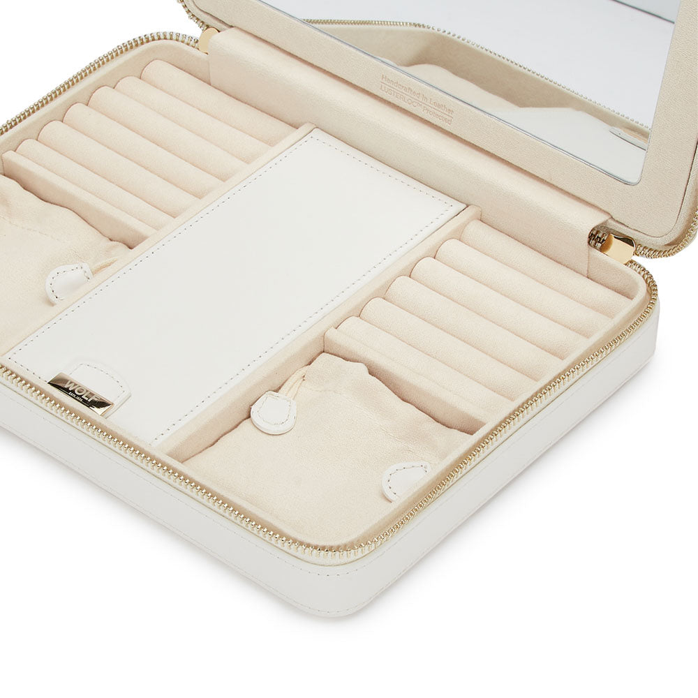 WOLF 1834 Maria Large Zip Case – White Leather Jewelry Travel Case - Image 5