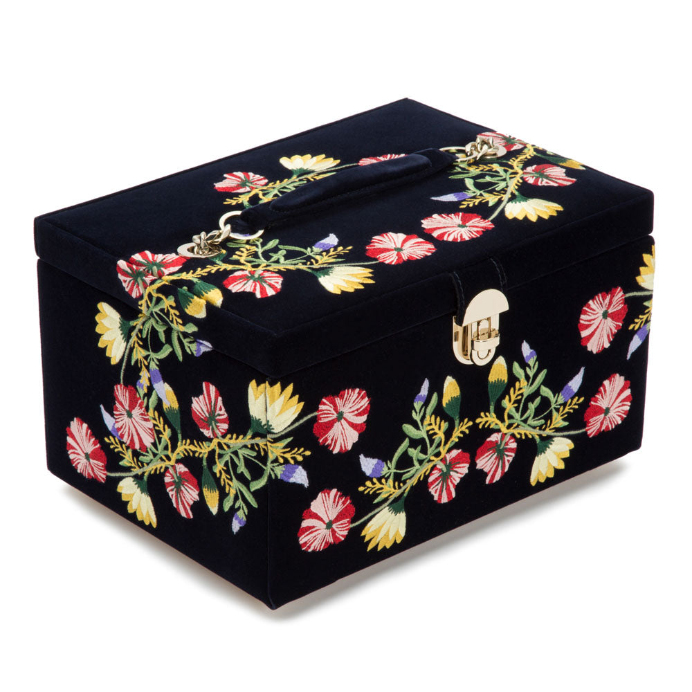 WOLF 1834 Zoe Medium Jewelry Box – Indigo Velvet with Floral Embroidery - Image 2
