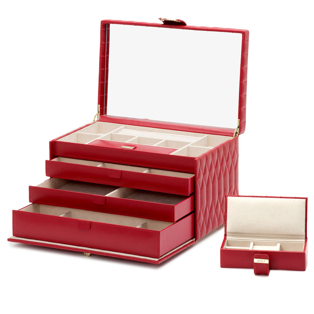 WOLF 1834 Caroline Large Jewelry Case – Red, 19 Compartments with Travel Case - Image 4