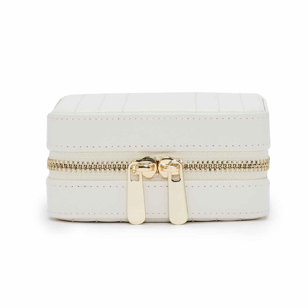 WOLF 1834 Maria Small Zip Case – White Leather Jewelry Travel Case - Image 1
