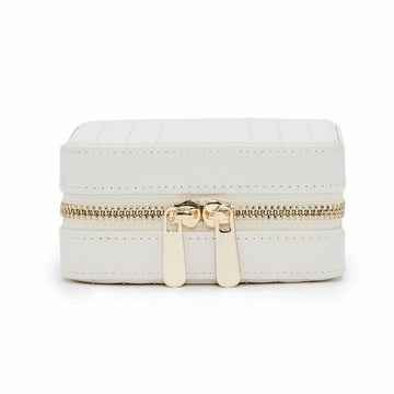 WOLF 1834 Maria Small Zip Case – White Leather Jewelry Travel Case - Image 1